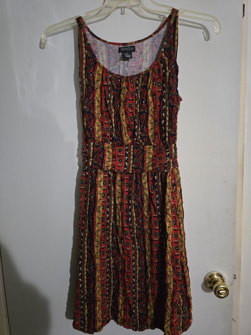 Lucky Brand Red,Black and Yellow Patterned Midi Dress ,perfect Vint With Cardi